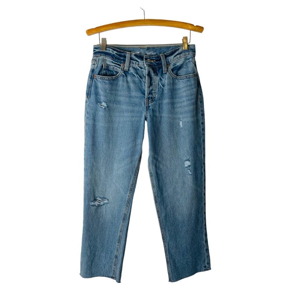 Old Navy blue distressed high rise slouchy straight cropped jeans 2